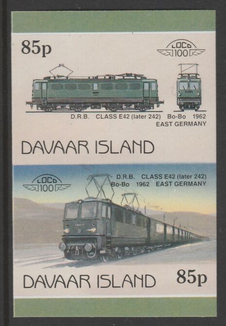 Davaar Island 1983 Locomotives #2 DRB Class E42 Bo-Bo loco 85p imperf se-tenant pair unmounted mint, stamps on railways
