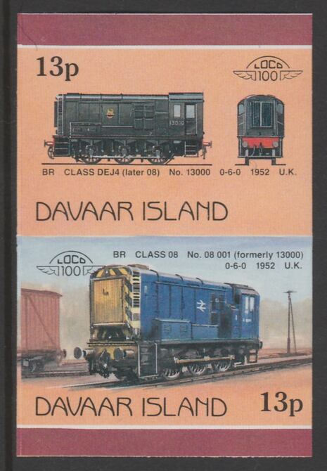 Davaar Island 1983 Locomotives #2 BR Class DEJ4 0-6-0 shunter 13p imperf se-tenant pair unmounted mint, stamps on railways