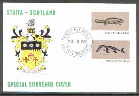 Staffa 1982 Prehistoric Marine Life (Placodus) imperf set of 2 values on cover with first day cancel, stamps on animals, stamps on dinosaurs, stamps on marine life, stamps on 