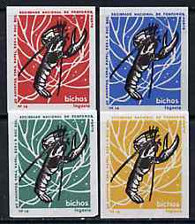 Match Box Labels - Lobster from Portuguese Wildlife set with 4 diff background colours, fine unused condition (4 labels), stamps on marine-life    lobsters