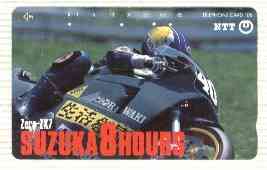 Telephone Card - Japan 105 units phone card showing Zero-ZX7 inscribed Suzuka 8 Hours (card number 290-306), stamps on motorbikes
