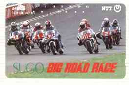 Telephone Card - Japan 50 units phone card showing Group of Riders inscribed Sugo Big Road Race (card number 410-403), stamps on motorbikes