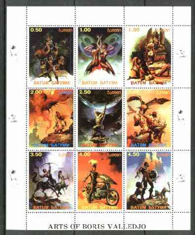 Batum 1999 Fantasy Art of Boris Vallejo sheetlet containing 9 values unmounted mint, stamps on arts, stamps on motorbikes, stamps on mythology, stamps on fantasy, stamps on nudes