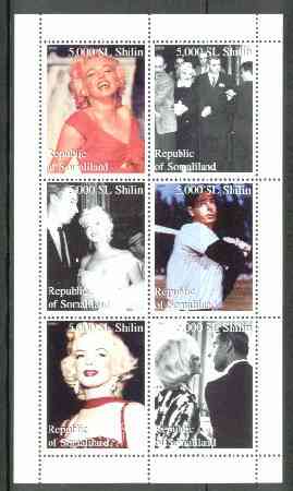 Somaliland 1999 Marilyn Monroe & Joe Di Maggio perf sheetlet containing set of 6 values unmounted mint, stamps on films    entertainments      marilyn monroe    cinema     baseball