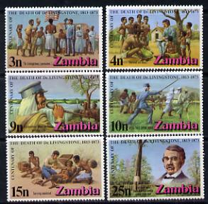 Zambia 1973 Death Centenary of Dr Livingstone set of 6, unmounted mint SG 190-5, stamps on explorers, stamps on personalities, stamps on livingstone, stamps on scots, stamps on scotland