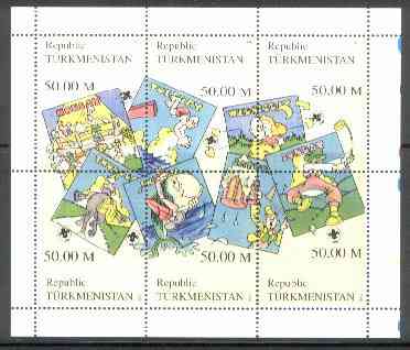 Turkmenistan 1999 Scout Days (Boxing, Golf, Diving, etc) perf sheetlet containing set of 6 values unmounted mint, stamps on , stamps on  stamps on golf    sport    scouts     boxing    diving