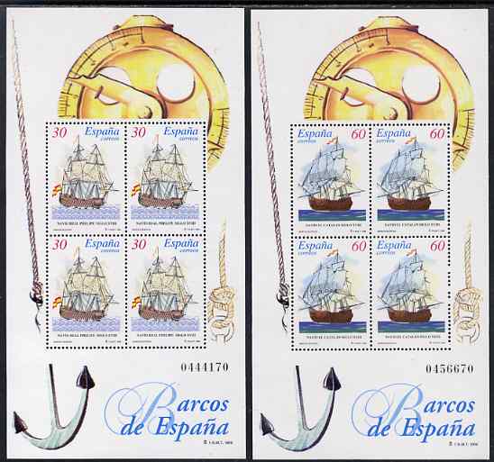 Spain 1996 18th-Century Ships set of 2 perf m/sheets unmounted mint SG MS 3371, stamps on ships