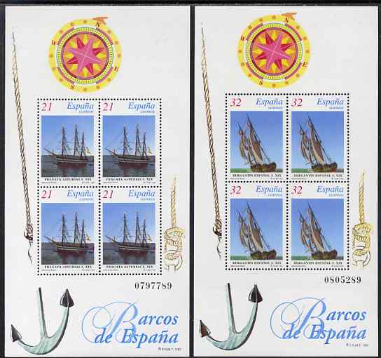 Spain 1997 19th-Century Ships set of 2 perf m/sheets unmounted mint SG MS 3422, stamps on ships