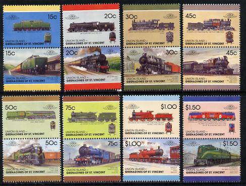St Vincent - Union Island 1987 Locomotives #7 (Leaders of the World) set of 16 unmounted mint, stamps on railways