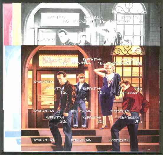 Kyrgyzstan 1999 Hollywood Station (Marilyn, Brando, James Dean & H Bogart) sheetlet containing 9 values, the set of 5 imperf progressive proofs comprising the 4 individua..., stamps on films    cinema    entertainments    marilyn monroe