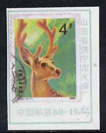 Match Box Label - Chinese label depicting the 1980 Sika Deer 4f stamp, stamps on stamp on stamp, stamps on deer, stamps on animals, stamps on stamponstamp