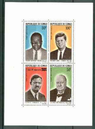 Congo 1965 Famous Men unmounted mint m/sheet containing set of 4, SG MS 70a, stamps on personalities, stamps on kennedy, stamps on churchill
