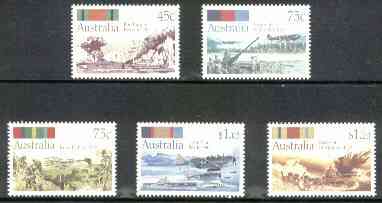 Australia 1992 50th Anniversary of Second World War Battles set of 5 unmounted mint, SG 1338-42, stamps on ww2, stamps on ships, stamps on aviation, stamps on militaria, stamps on battles, stamps on     medals, stamps on  ww2 , stamps on 