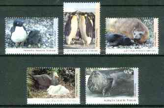 Australian Antarctic Territory 1992 Antarctic Wildlife set of 5 unmounted mint, SG 90-93 & 95, stamps on polar, stamps on penguins, stamps on birds