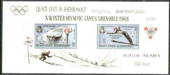 Aden - Quaiti 1967 Grenoble Winter Olympics perf m/sheet unmounted mint, Mi BL 11A, stamps on sport, stamps on skiing, stamps on olympics