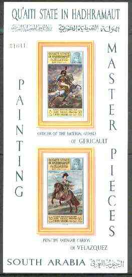 Aden - Quaiti 1967 Paintings imperf m/sheet (Gericault & Velazquez) unmounted mint Mi BL 8B, stamps on arts, stamps on velazquez, stamps on horses, stamps on renaissance