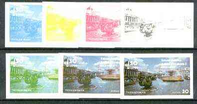 Iso - Sweden 1977 Silver Jubilee (London Scenes) 30 value (Fountains at Trafalgar Square) set of 7 imperf progressive colour proofs comprising the 4 individual colours plus 2, 3 and all 4-colour composites unmounted mint, stamps on royalty, stamps on silver jubilee, stamps on london, stamps on fountains, stamps on  iso , stamps on nelson
