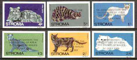 Stroma 1969 Cats imperf set of 6 optd for Investiture of Prince of Wales unmounted mint*, stamps on animals, stamps on cats, stamps on royalty, stamps on diana, stamps on charles, stamps on 