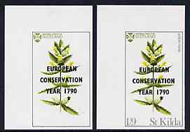 St Kilda 1970 Flowers 1s9d (Yellow Rattle) with 'European Conservation Year' opt imperf single with grey virtually omitted (St Kilda, imprint & value) plus imperf normal both unmounted mint, stamps on flowers, stamps on environment     