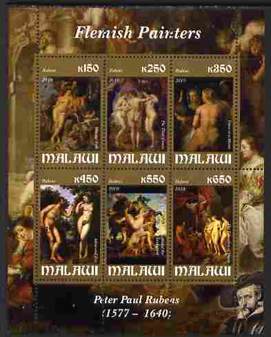 Malawi 2010 Art - Flemish Painters - Rubens perf sheetlet containing 6 values unmounted mint, stamps on , stamps on  stamps on arts, stamps on  stamps on nudes, stamps on  stamps on rubens