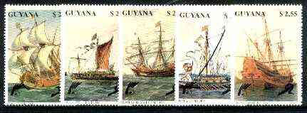 Guyana 1990 Early Sailing Ships set of 5 unmounted mint, Sc #2353-57*, stamps on ships