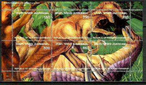 Nagorno-Karabakh Republic 1999 Dinosaurs composite sheetlet containing complete set of 6 values unmounted mint, stamps on dinosaurs