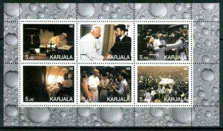 Karjala Republic 1999 Pope sheetlet containing complete set of 6 values unmounted mint, stamps on religion, stamps on pope, stamps on judaism, stamps on judaica