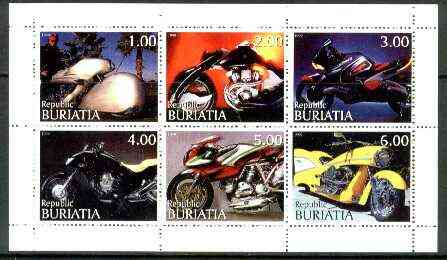 Buriatia Republic 1999 Motorbikes sheetlet containing complete set of 6 values unmounted mint, stamps on motorbikes
