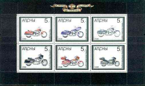 Abkhazia 1998 Harley Davidson Motorbikes sheetlet containing complete set of 6 values unmounted mint, stamps on , stamps on  stamps on motorbikes
