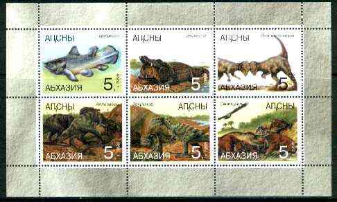 Abkhazia 1998 Dinosaurs sheetlet containing complete set of 6 values unmounted mint, stamps on dinosaurs