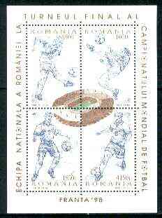 Rumania 1998 World Cup Football Championships sheetlet containing 4 values, stamps on football, stamps on sport