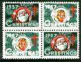 Cinderella - United States 1957 Christmas TB Seal se-tenant block of 4 unmounted mint, stamps on cinderella, stamps on christmas, stamps on tb, stamps on diseases