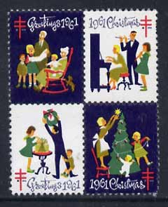 Cinderella - United States 1961 Christmas TB Seal se-tenant block of 4 unmounted mint, stamps on cinderella, stamps on christmas, stamps on tb, stamps on diseases