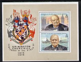 Falkland Islands 1974 Birth Centenary of Sir Winston Churchill m/sheet unmounted mint (SG MS 306), stamps on churchill  personalities