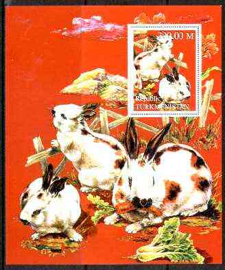Turkmenistan 1998 Chinese New Year - Year of the Rabbit perf souvenir sheet unmounted mint, stamps on animals, stamps on rabbit   , stamps on lunar, stamps on lunar new year