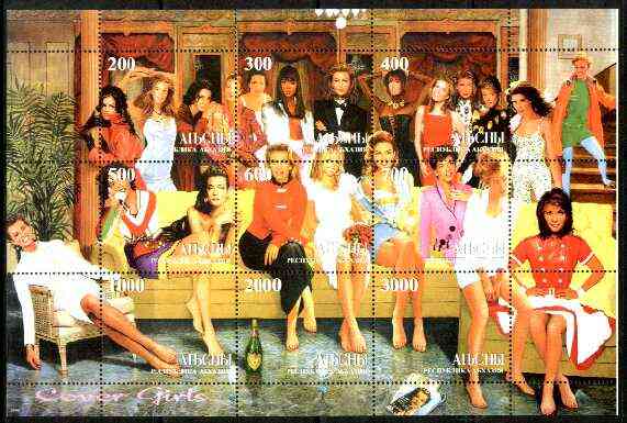 Abkhazia 1999 Cover Girls (Models) composite perf sheetlet containing complete set of 9 values unmounted mint, stamps on women, stamps on fashion