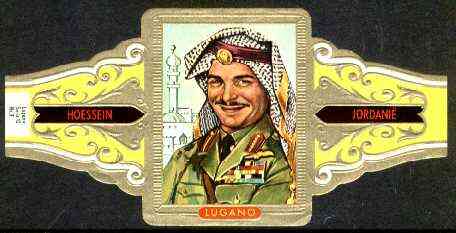 Cinderella - Lugano cigar band illustrating King Hussein of Jordan with Mosque unmounted mint, Series 12 No.3, stamps on cinderella, stamps on personalities, stamps on royalty, stamps on churches, stamps on mosques, stamps on islam