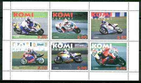 Komi Republic 1999 Motorbikes perf sheetlet containing set of 6 values unmounted mint, stamps on motorbikes
