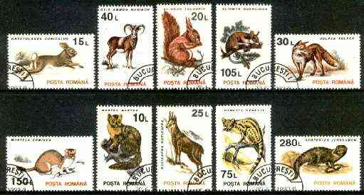Rumania 1993 Mammals set of 10 very fine cds used, SG 5533-42, Mi 4901-10*, stamps on animals, stamps on mammals, stamps on rabbit, stamps on fox, stamps on stoat, stamps on mongoose, stamps on squirrel, stamps on chamois, stamps on argali, stamps on genet, stamps on dormouse, stamps on  fox , stamps on foxes, stamps on 