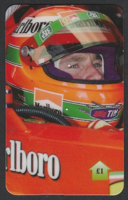 Telephone Card - Eddie Irvine £1 phone card (close up in cockpit) Limited Edition of just 500 cards, stamps on personalities, stamps on racing cars, stamps on motor sport