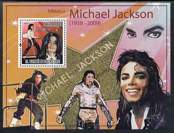 St Thomas & Prince Islands 2009 Michael Jackson perf s/sheet unmounted mint, stamps on personalities, stamps on music, stamps on pops, stamps on rock, stamps on jackson