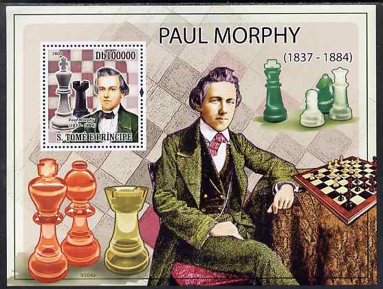 St Thomas & Prince Islands 2009 Chess - Paul Morphy perf s/sheet unmounted mint, stamps on personalities, stamps on chess