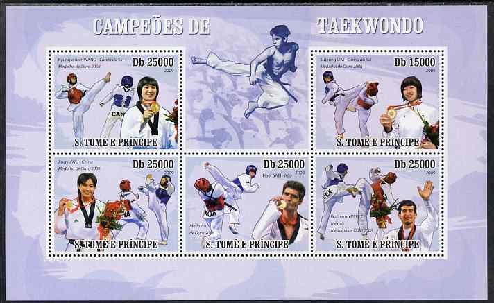 St Thomas & Prince Islands 2009 Taekwondo perf sheetlet containing 5 values unmounted mint, stamps on sport, stamps on martial arts, stamps on taekwondo