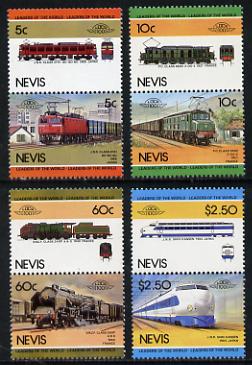 Nevis 1984 Locomotives #2 (Leaders of the World) unmounted mint set of 8 (SG 219-26, stamps on railways