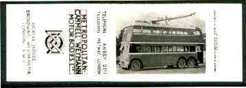 Match Box Labels -  Bryant & May bookmatch proof #1 showing black & white photo of Trolley Bus, produced around 1939 for Metro-Cammell-Weymann (very slight yellowing), stamps on buses, stamps on trams