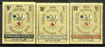 Yemen - Republic 1968 Grenoble Winter Olympics set of 3 in gold foil unmounted mint, Mi 613-15, stamps on olympics