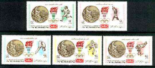 Yemen - Royalist 1968 Mexico Olympic Gold Medal Winners perf set of 5 unmounted mint, Mi 620-24A, stamps on olympics, stamps on running, stamps on long jump, stamps on shooting, stamps on diving, stamps on hurdles