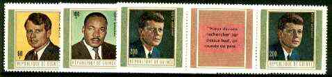 Guinea - Conakry 1968 Martyrs of Liberty (Martin Luther King, Robert & JF Kennedy) set of 6 unmounted mint, SG 668-673, Mi 506-11 (Gutter pairs with label between bearing quotation in French text available price x 2), stamps on personalities, stamps on kennedy, stamps on human rights