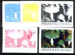 Angola 1999 Fungi 250,000k from Flora & Fauna def set, the set of 5 imperf progressive colour proofs comprising the four individual colours plus completed design (all 4-colour composite) 5 proofs unmounted mint, stamps on fungi