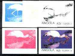 Angola 1999 Birds 15,000k from Flora & Fauna def set, the set of 5 imperf progressive colour proofs comprising the four individual colours plus completed design (all 4-co..., stamps on birds